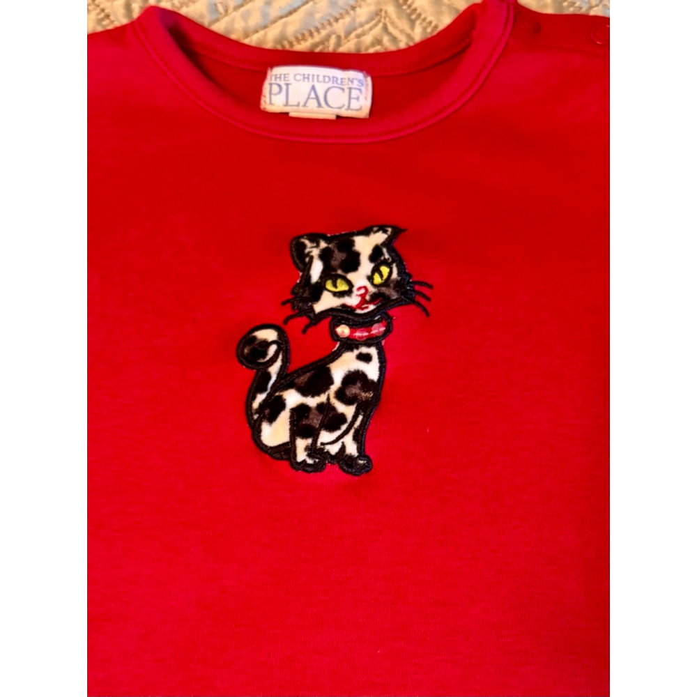 Children’s place denim overalls with leopard cuffs Red bodysuit with leopard cat - Picture 11 of 13